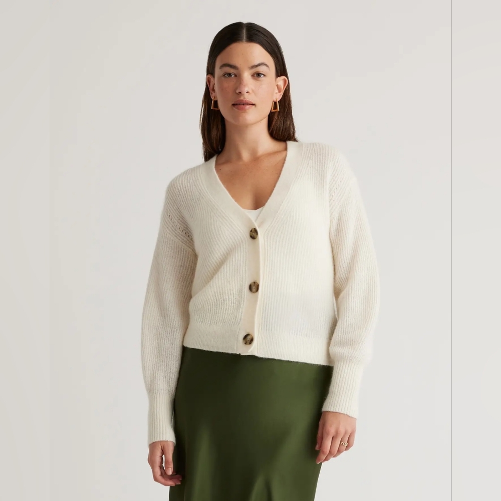 Quince White Baby Alpaca Cropped Cardigan Small